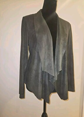 Bagatelle Womens Jacket Size L Draped Faux Suede Soft Gray Green Stretchy 