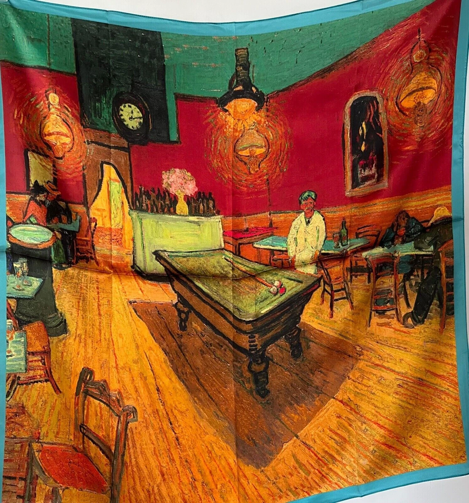 35"x35"The Night Cafe Print Pure Mulberry Satin Silk Scarf 12momme 88x88cm5-38