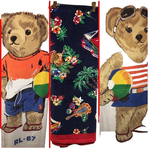 Vintage Polo Ralph Lauren Bear USA Flag Beach Bath Towel 35 X 66