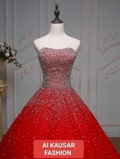 Luxury Red Christmas Ball Gown Sparkling Sequins Beads Evening Gowns.