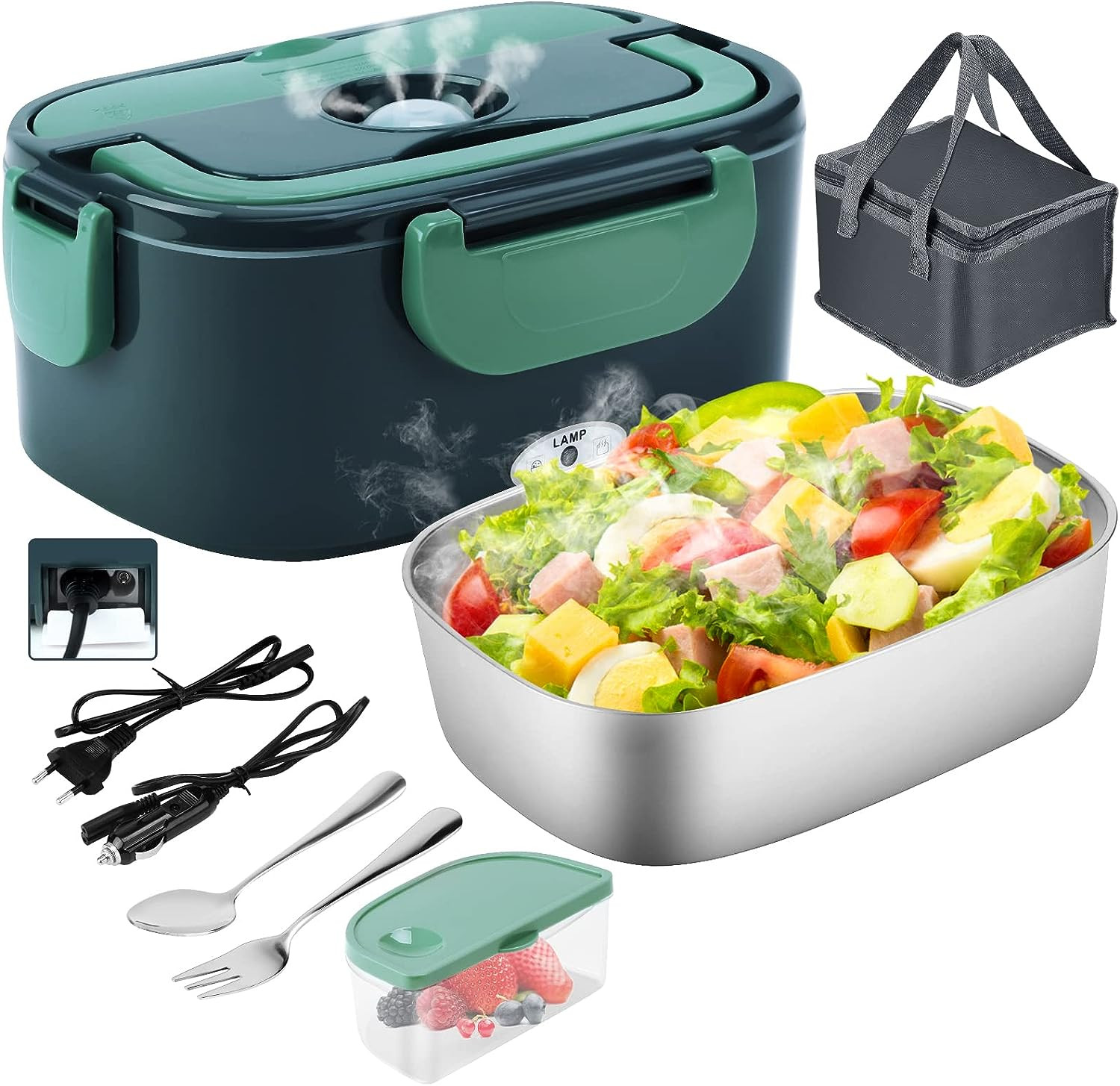 Lunch Box Elettrico 4-in-1: Scaldavivande 12V 24V 220V Acciaio Inox