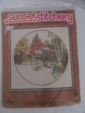 Vintage Sunset Designs Stitchery Crewel Embroidery Kit 2473 Fall Mill Pond 20x20
