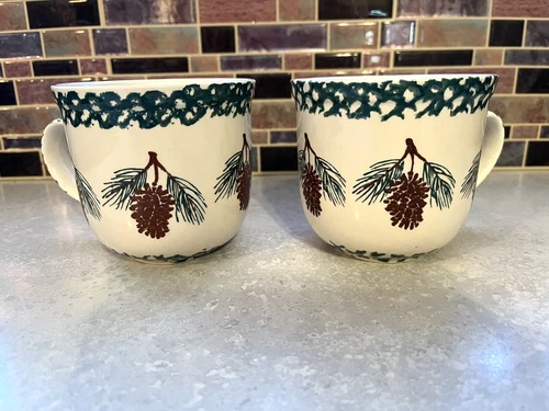 (2) Folk Craft - "PineCone" - by Tienshan - 12 oz. Cups/Mugs
