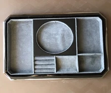 16" FRONTGATE CHROME SUEDE VALET-VANITY- Watch JEWELRY DRESSER TRAY ORGANIZER