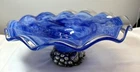 Vintage Murano Blue Venetian Hand Blown Glass Bowl with 3D Fruit Base