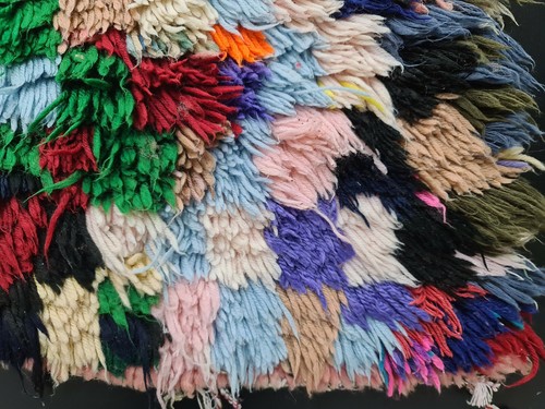 Moroccan Tribal Vintage Handmade Rug 2'6x6' Checkered Colorful Cotton Berber Rug - Picture 9 of 12