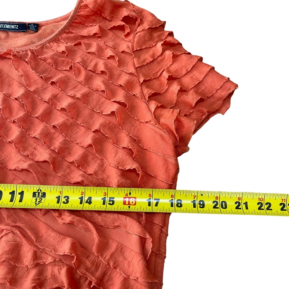 Elementz Woman Ruffle Front Pull Over Blouse Size Large Orange Short Sleeves - Image 4 of 4