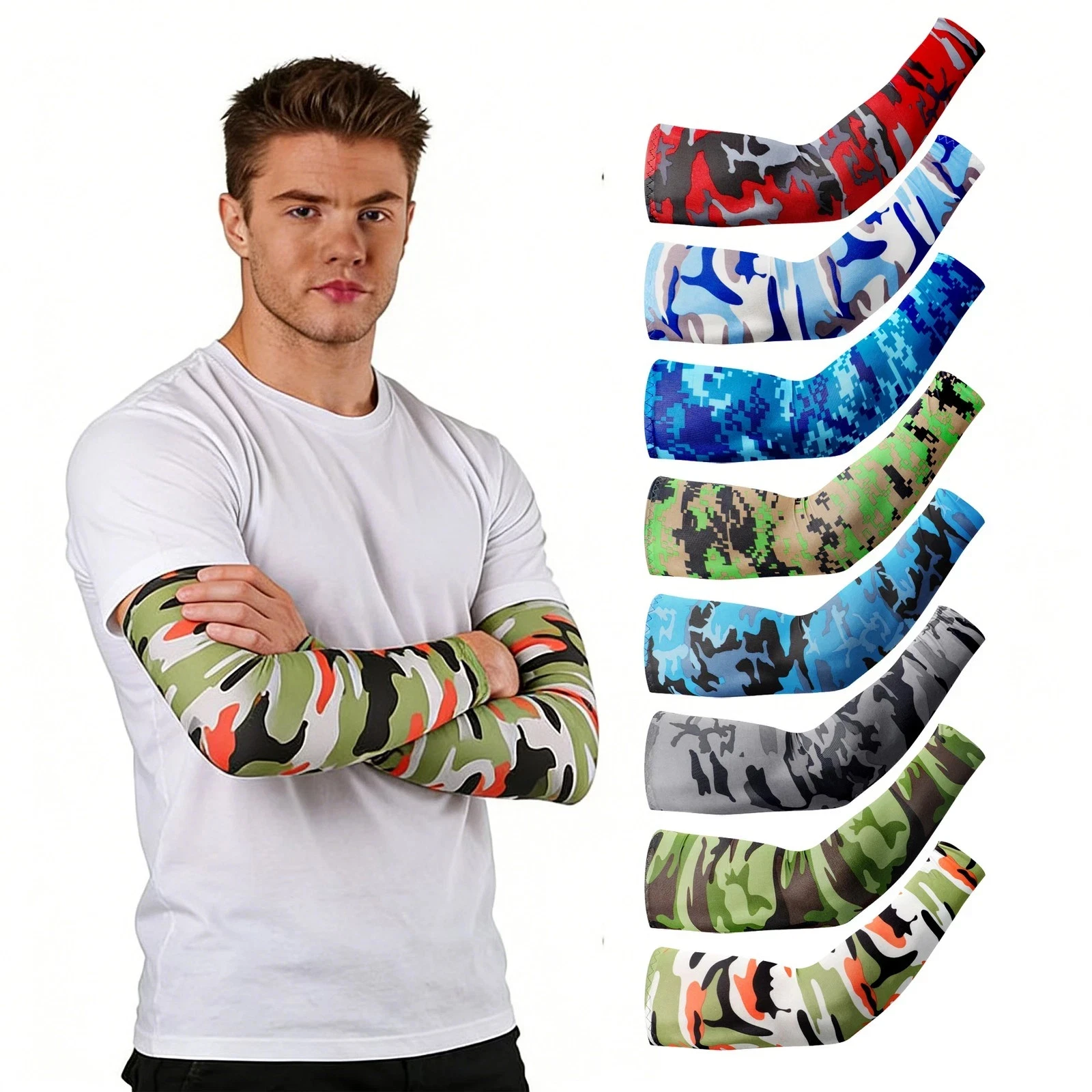 16 PCS Camouflage Cooling Arm Sleeves UV Protection Ice Silk Cover For Men Women