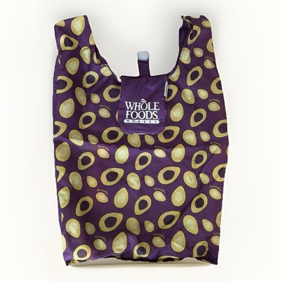 Whole Foods Bag 2011 Blue Avocado  Foldable Purple Reusable Pre-Amazon RARE