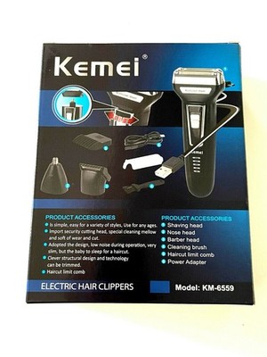 Kemei KM-6559 Cordless Rechargeable Hair Clipper, Foil Head, Nose/Face/Head