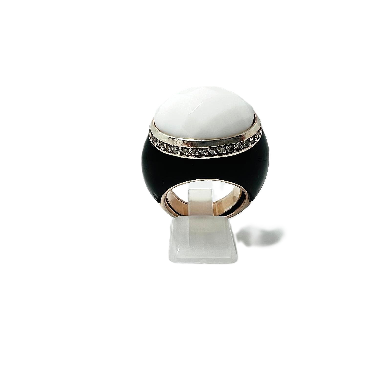 Solid 925 Silver Ring with White Faceted Onyx & C… - image 3