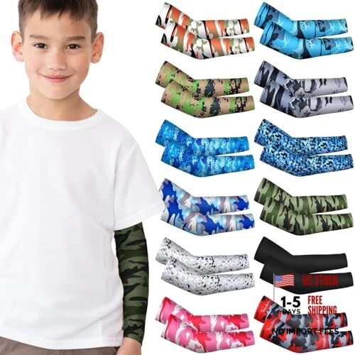 12 Pairs Kids Arm Sleeves Youth Compression Arm 4-7 Years Camouflage Style