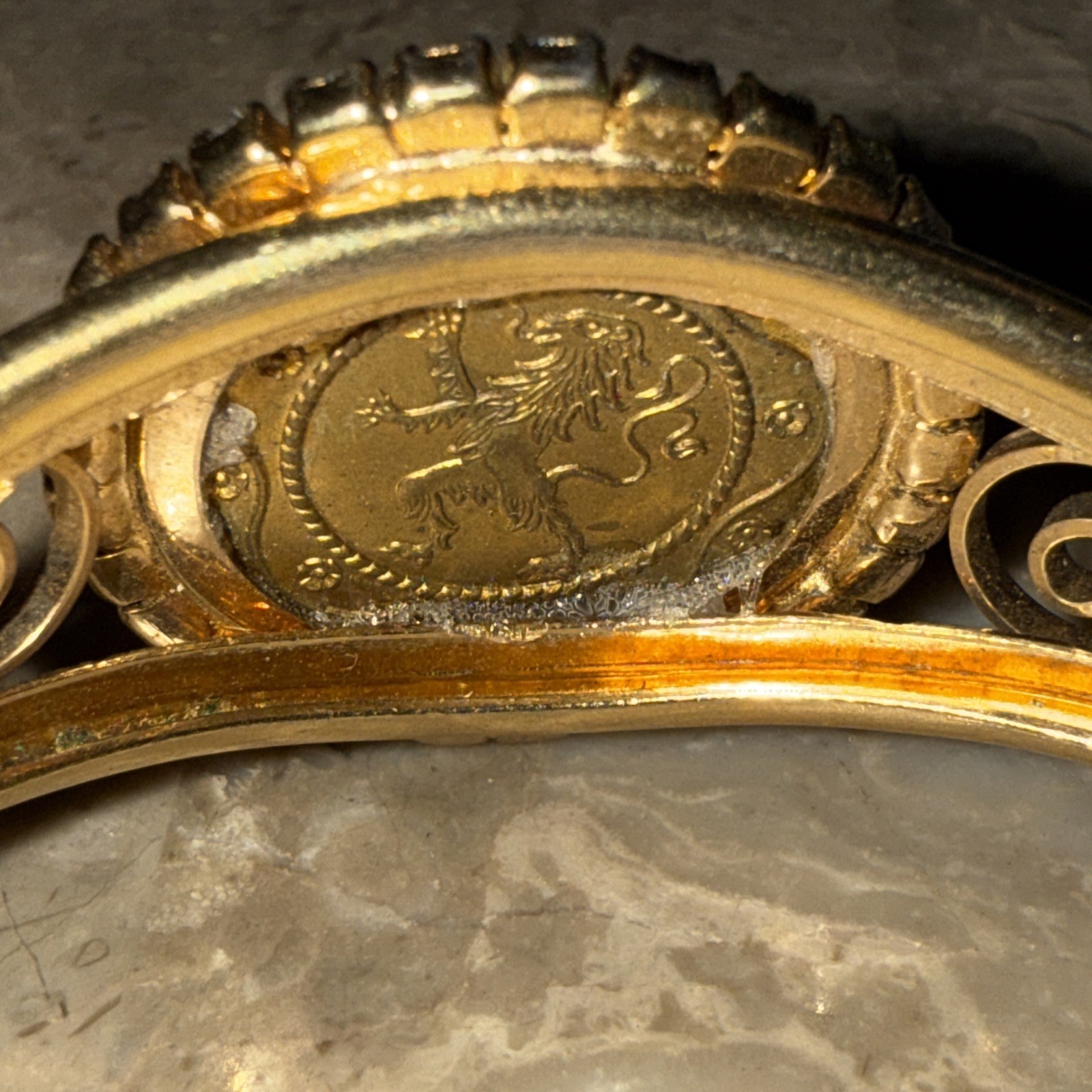 Antique gold filled scrollwork bangle bracelet wi… - image 6