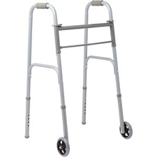 Medline 2 Button Foldable Walker 5" Wheels Brand New