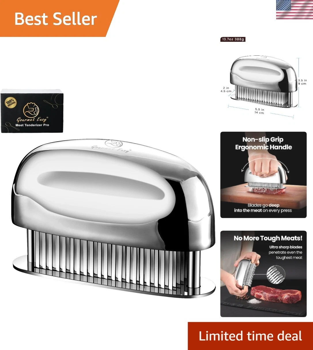 Ergonomic Meat Tenderizer with Stainless Steel Needles for Juicy Chicken and BBQ