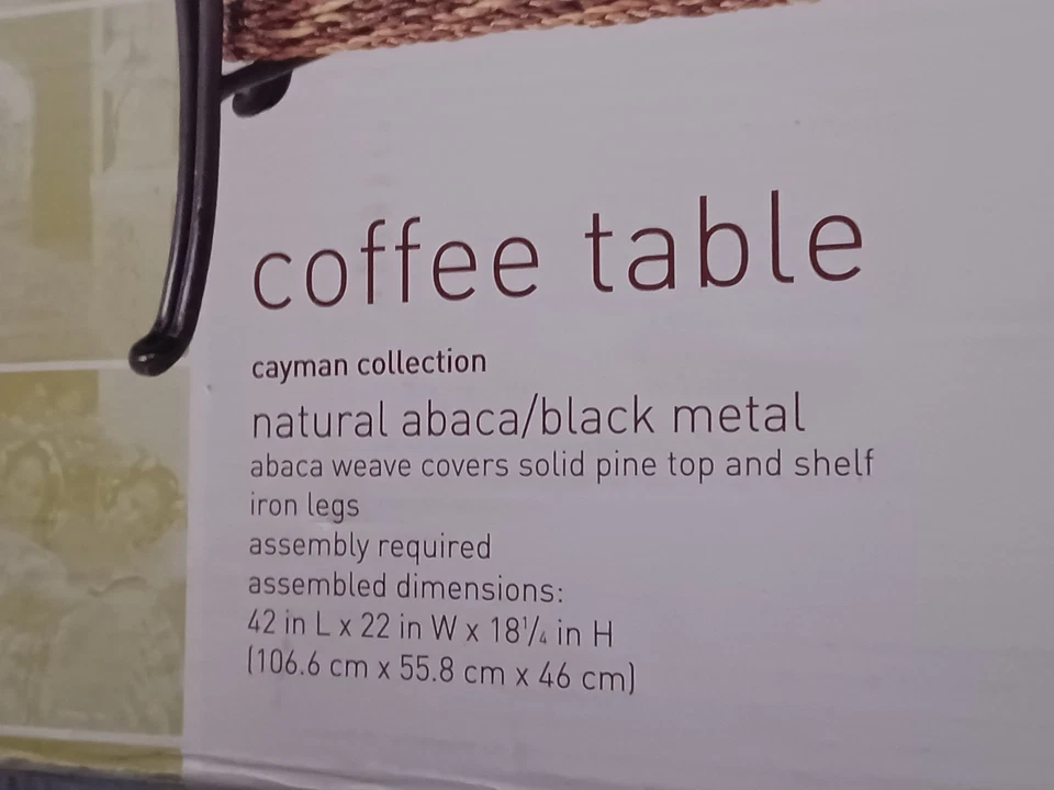 全新 Home Cayman 系列 Abaca 柳条编织和黑色铁 2 层咖啡桌  — 第 2/4 张图片