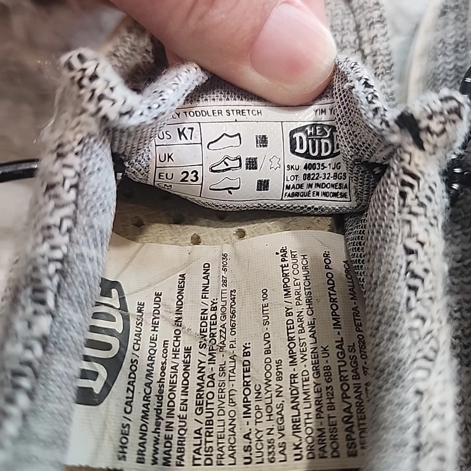 Zapatos elásticos Hey Dude Wally para niños pequeños K7 grises sin cordones ligeros cómodos Foto 4 de 4