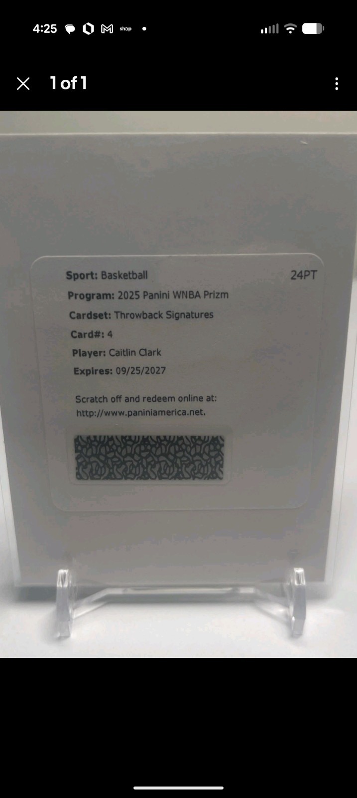 Caitlin Clark 2025 Panini WNBA Prizm #TB-CC Throwback Signatures Auto Redemption