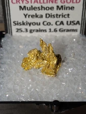 Gold Nugget Specimen Crystallized, 1.6 Grams  Muleshoe Mine, Siskiyou Co. CA