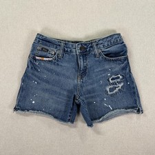 Polo Ralph Lauren Shorts Girls 10 Blue Denim Distressed Paint Splatter Cutoff