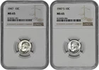 1947 P + S 10C Silver Roosevelt Dime NGC Graded MS 65 Two Coin Lot