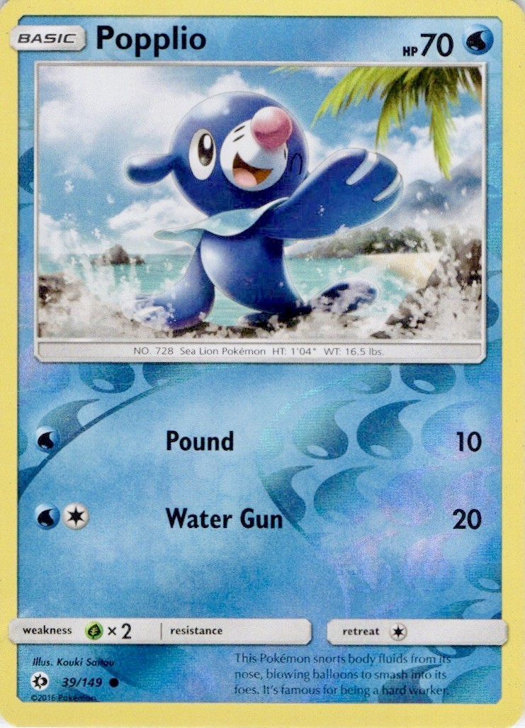 Popplio 39/149 Common SM Base Set Pokemon Reverse Holo Near Mint