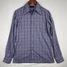 Vintage Yves Saint Laurent Shirt Mens Medium Blue Button Up Dagger Collar 70s