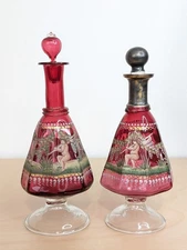 Salviati Venetian Murano Cranberry Glass Antique Bacchus Oil & Vinegar Cruet Set