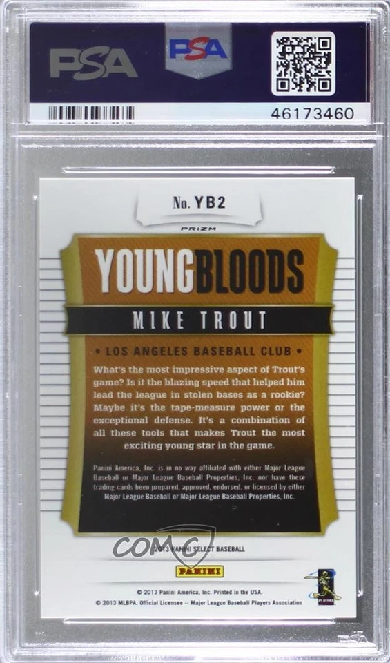 2013 Panini Select Young Bloods Silver Prizm Mike Trout #YB2 PSA 10 GEM MT - Image 2 of 2