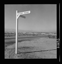 Photo:Las Vegas Nevada 1942 Victory Road sign Basic Magnesium plant silos