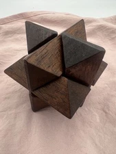 Star Puzzle Wood Cube Brain Tease 3D Challenge Game 