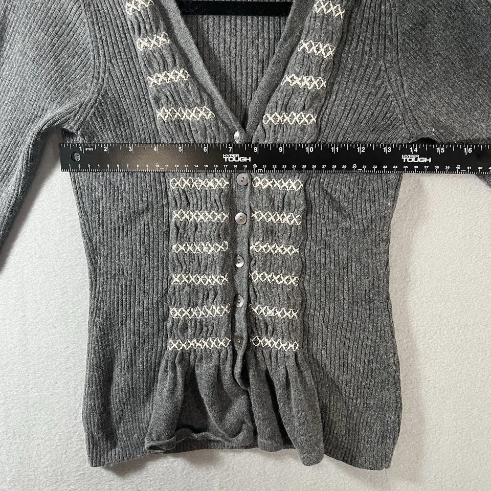 Cárdigan Acanalado Anthropologie Odille M Gris Algodón Angora Mezcla Cachemira Y2K Foto 4 de 4