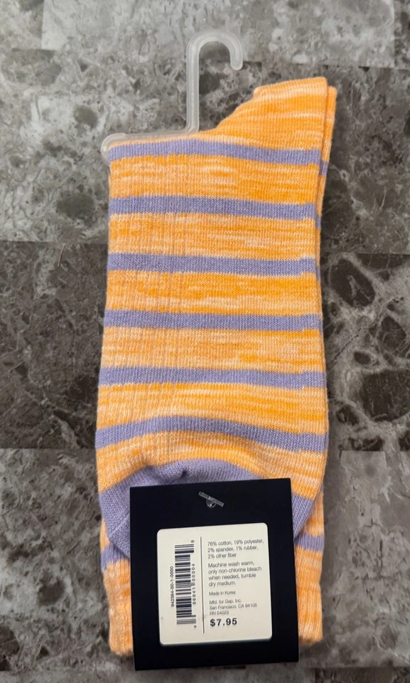 NUEVO CON ETIQUETAS CALCETINES GAP MUJER TALLA ÚNICA NARANJA MELOCOTÓN RAYAS PERIWINKLE Foto 2 de 2