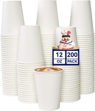 200 Pack 12 oz White Paper Coffee Cups Leak-Proof Hot Cold Drinks Bulk Tea Water