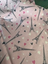 Timeless Treasures Eiffel Tower Fabric Pink Parris Heart Quilt Cotton 18" x 44"