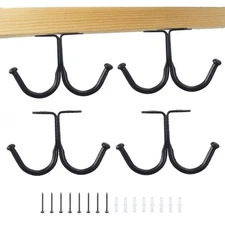 Iron Ceiling Hanging Hook Double Prong Coat Towel Hanger Under Cabinet 4 PCS