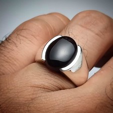 Natural Black Spinel Ring Oval 925 Sterling Silver Engagement Ring.