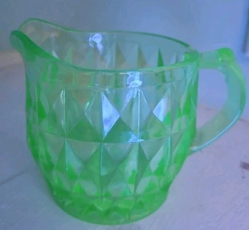 Vintage Jeannette Green Depression Glass Uranium Windsor Pattern Creamer Pitcher