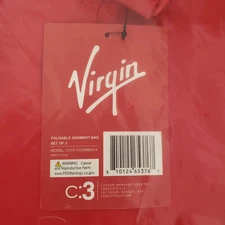 Virgin Airlines Set of 2 Red Foldable Garment Bags New in Package