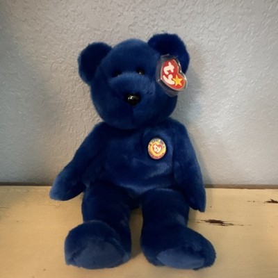 Ty Beanie Buddies Clubby Blue Bear Plush with Button and Bow