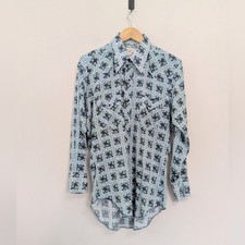 Vintage 70s Wrangler Floral Grid Pearl Snap Western Shirt Mens 15.5