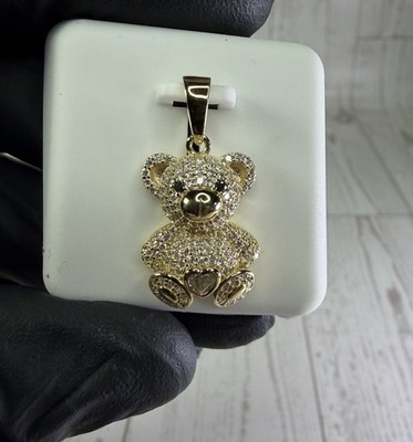 18kt Gold Vermeil/925 Sterling Silver Moissanite Teddy Bear Pendant, 1.50 CTW