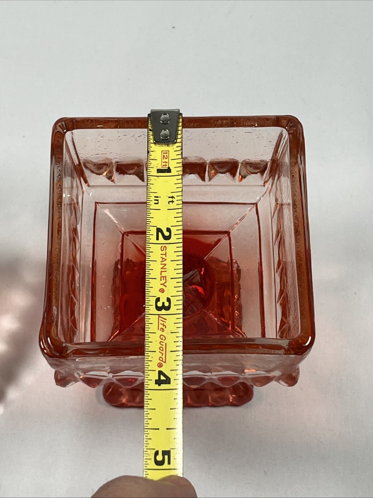 Vintage Jeanette Wedding Box  Amberina Red Square Pedestal Candy Dish