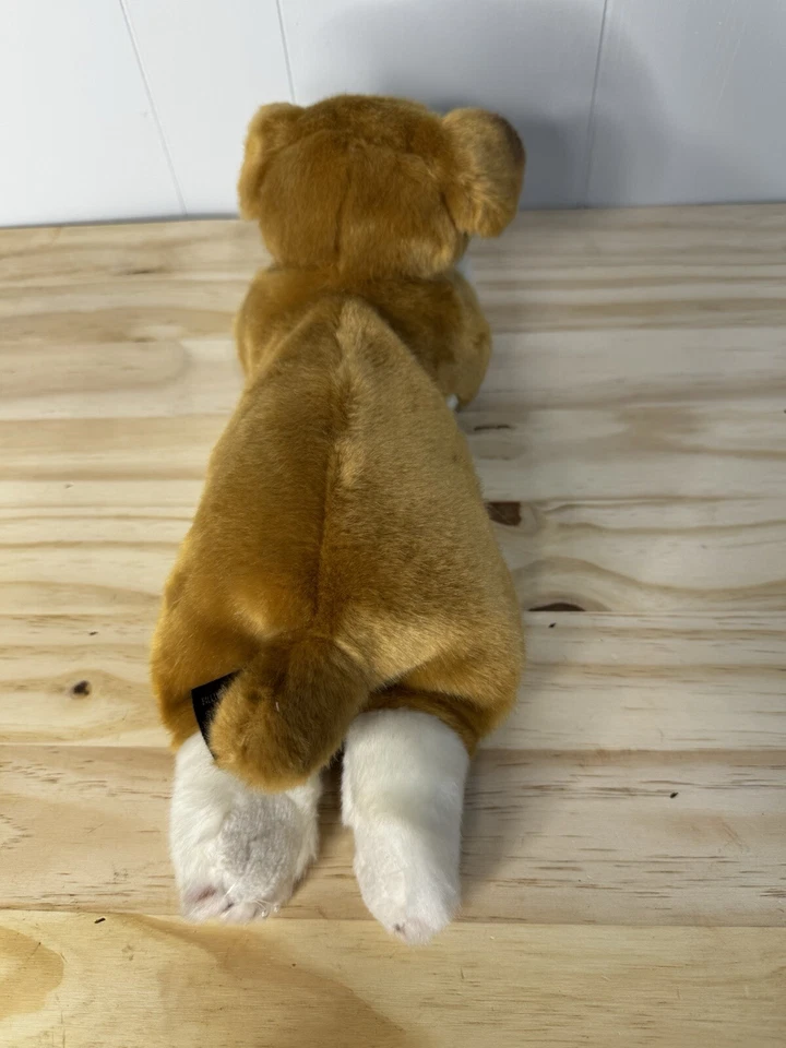 Bearington Boxer Puppy Dog Plush 14" Roscoe Stuffed Animal Laying White Paws Toy - Image 4 of 4