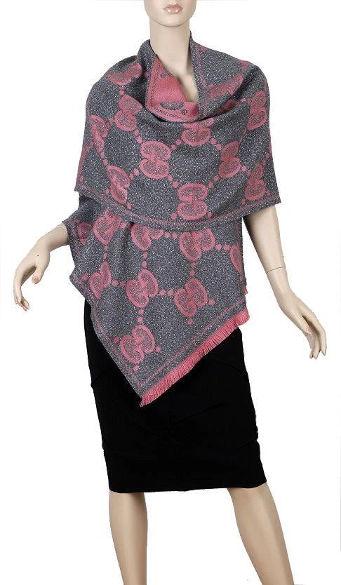 GG cashmere jacquard scarf in grey and pink