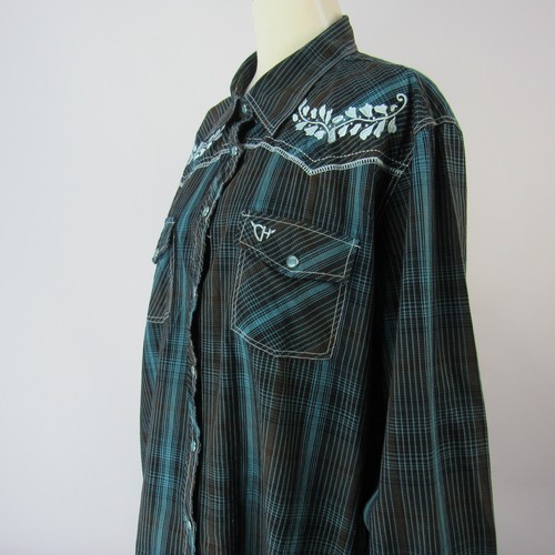 Cowgirl Hardware Shirt Girl's XXL Black Plaid Western Embroidered Pearl Snap - Picture 3 of 13