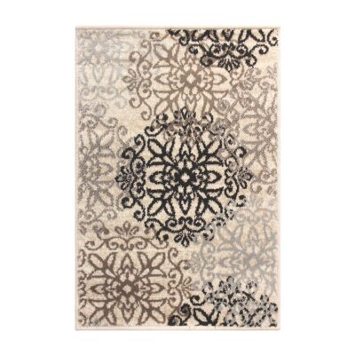 2.7m X 3.7m Beige Medaillon Power Webstuhl Fleck Beständig Fläche Teppich