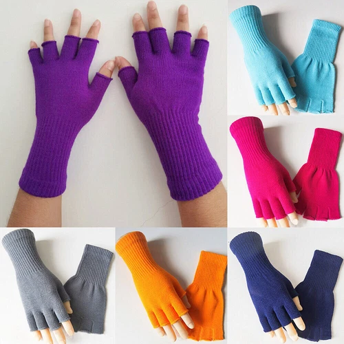 Thermal Fingerless Gloves Mens Womens Knitted Warm Winter Half Finger Mittens UK - Picture 2 of 27