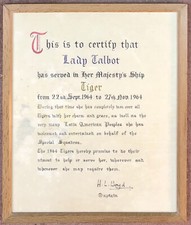 Vintage HMS Tiger Ephemera, 1964, Lady Talbot, Vice-Admiral Sir Fitzroy Talbot