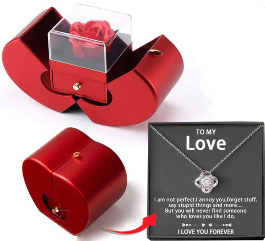 Valentines Gifts for Her to My Love Necklace with Eternity Red Rose